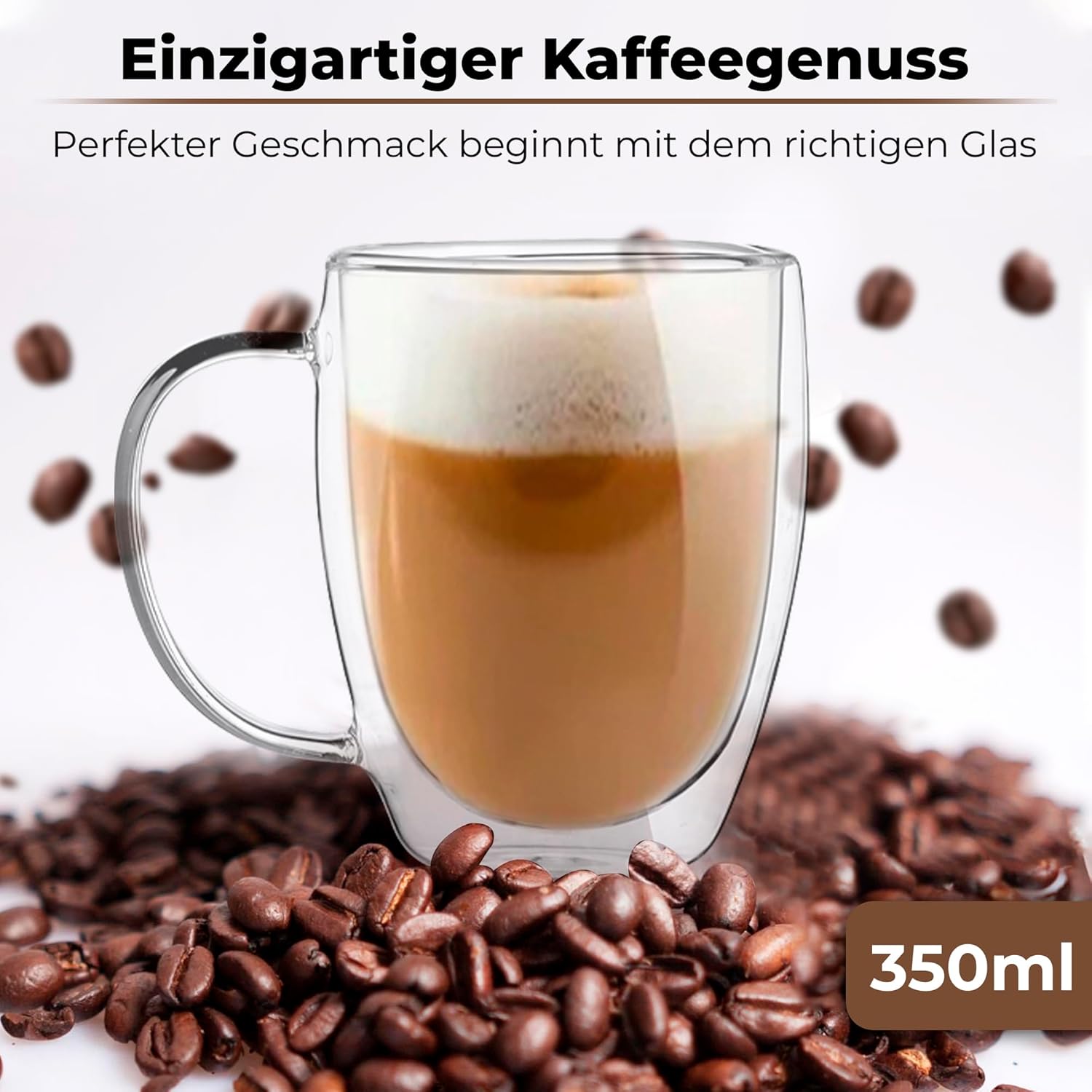 Latte Macchiato Gläser 350 ml mit Henkel, Untersetzer & Löffel – Zobel Products